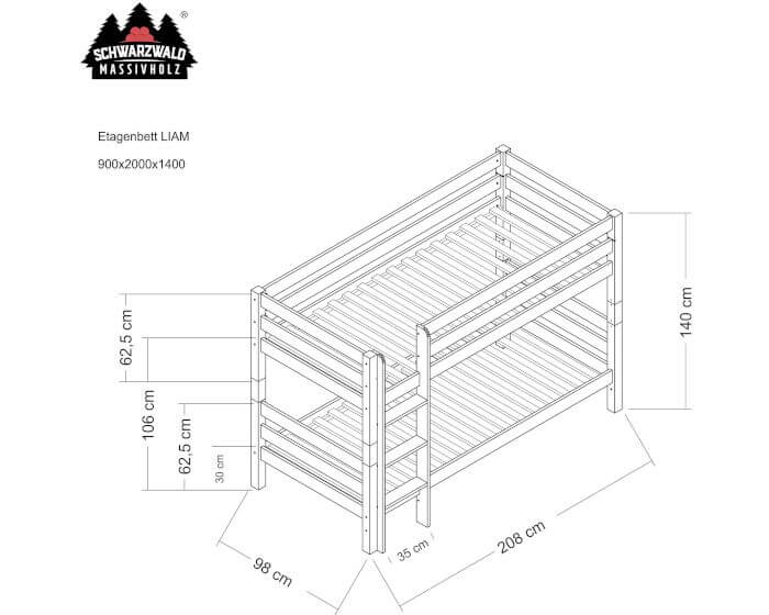Schwarzwald Massivholz »Liam« Etagenbett weiss Artikelbild 7